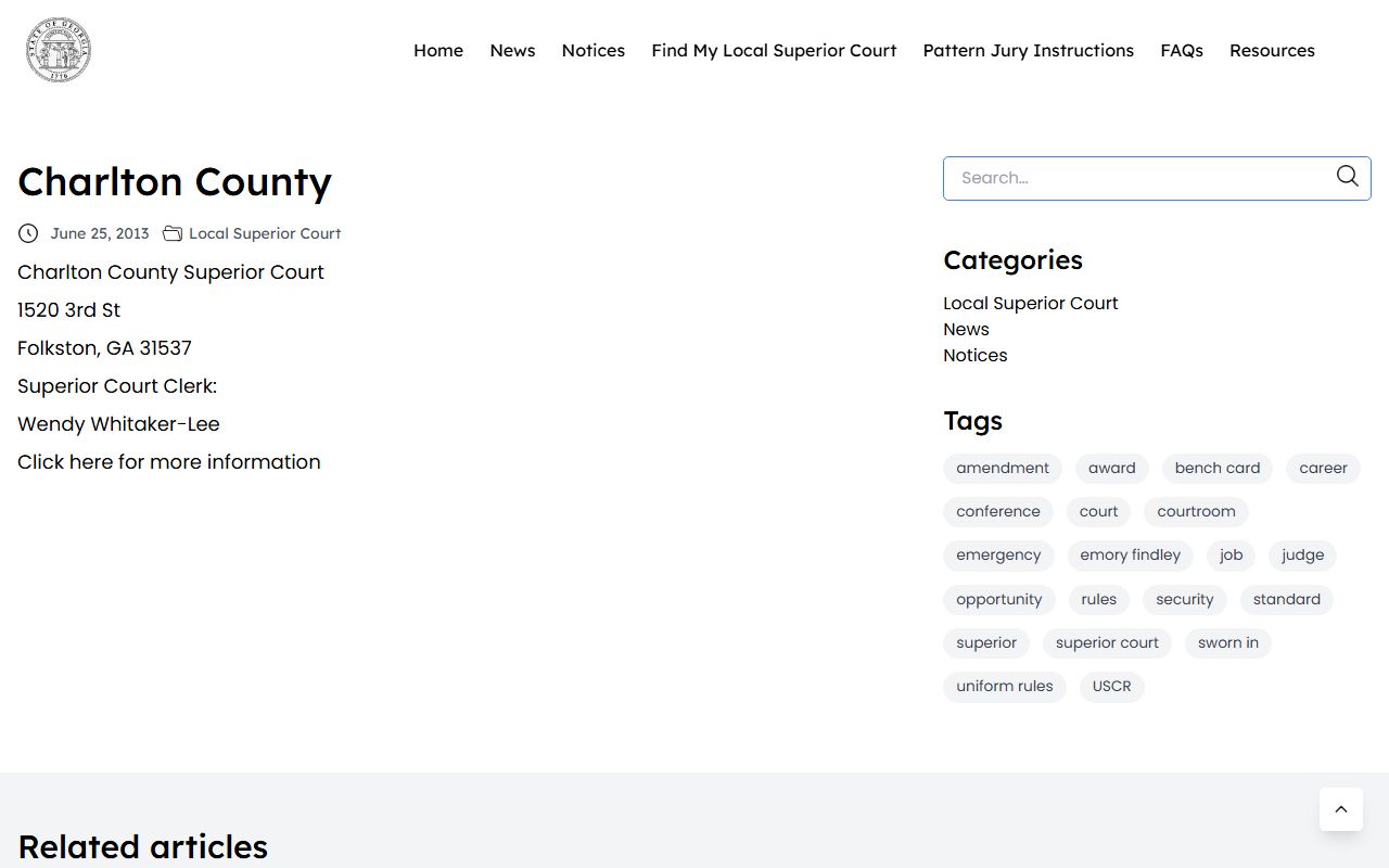 Charlton County court dockets Superior Court source