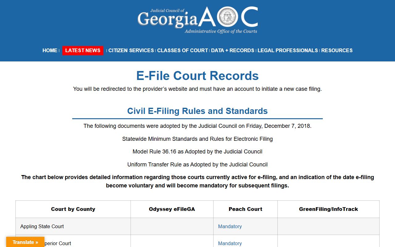 Charlton County court records Georgia e-file provider list