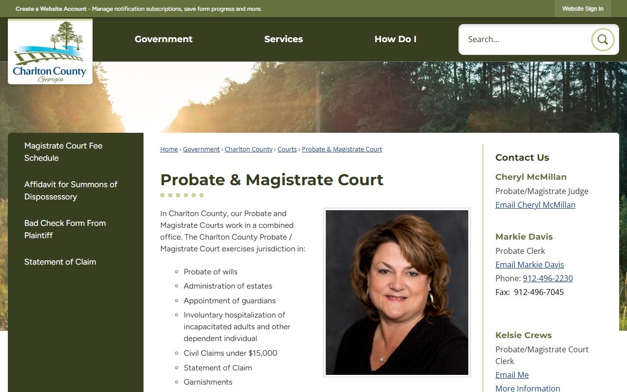 Charlton County probate records Probate Magistrate Court contact page